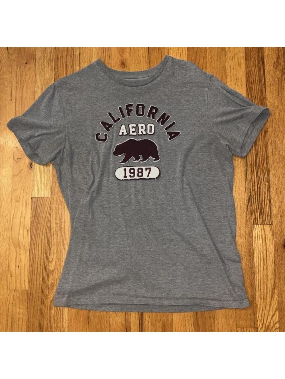 Aeropostale Women's Grey and Blue Tshirt